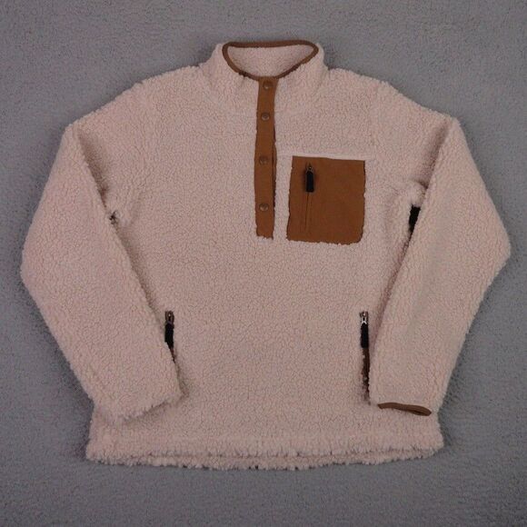 Orvis Pullover Womens Small Natural Mad River Sherpa Fleece 1/4 Snap 3ECJ Hiking - Picture 1 of 11
